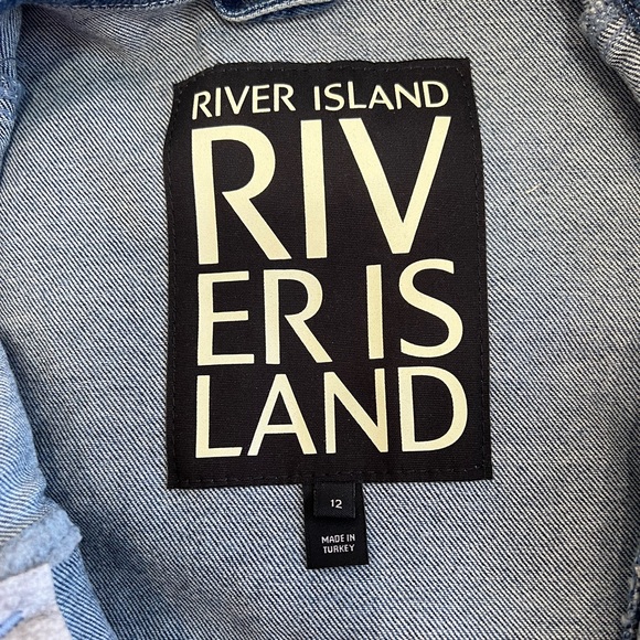 River Island RI College Denim Shirt Jacket Monogram Printed Button Dress (UK 12) - Picture 3 of 6
